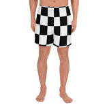 Black White Checker Men's Athletic Long Shorts