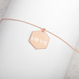 Solid Love Engraved Silver Hexagon Necklace