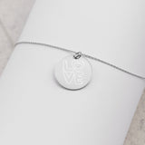 Love Outlined Engraved Silver Disc Necklace