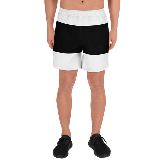 Black White Stripes Men's Athletic Long Shorts