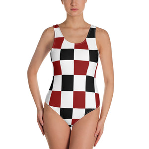 Black Red White Checker One-Piece Swimsuit