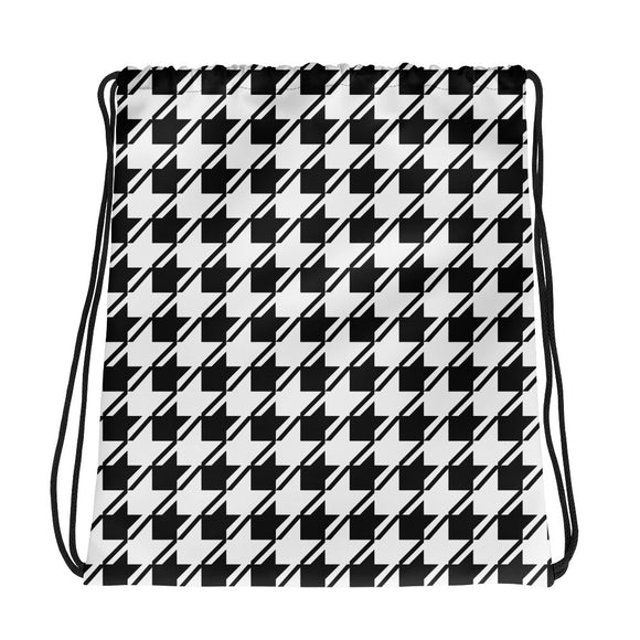 Black White Houndstooth Drawstring bag