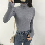 Women Thick Sweater Knitted Ribbed Pullover Long Sleeve Turtleneck