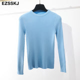 Ezsskj Knitted Women o-neck Sweater Pullovers Basic Slim Fit