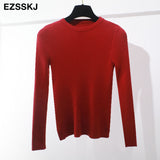 Ezsskj Knitted Women o-neck Sweater Pullovers Basic Slim Fit