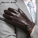 Men's Genuine Leather Thermal Touch Screen Sheepskin Slim Wrist Gloves