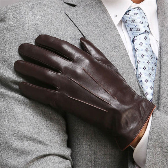 Top Quality Genuine Leather Gloves For Men Thermal Touch Screen Sheepskin Slim Wrist Driving