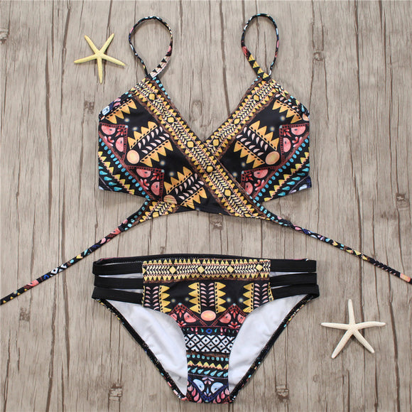 Lovely Village Aztec Strappy Swimwear Women Brazilian Bikini Set