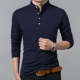 Liseaven Men Long Sleeve Solid Color Mandarin Collar T Shirt