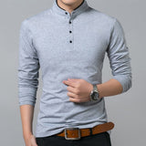 Liseaven Men Long Sleeve Solid Color Mandarin Collar T Shirt