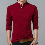 Liseaven Men Long Sleeve Solid Color Mandarin Collar T Shirt