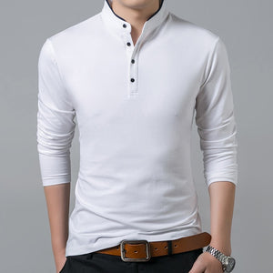 Liseaven Men Long Sleeve Solid Color Mandarin Collar T Shirt