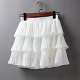 Women Elasticity Waist Mini Chiffon Solid Color Cake Pleated Skirt