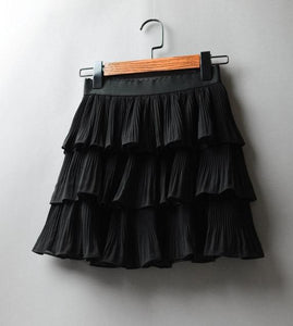 Women Elasticity Waist Mini Chiffon Solid Color Cake Pleated Skirt