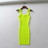 Women's Sleeveless Ribbed Fluorescence Knit Bodycon Tank Mini Dress