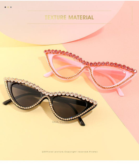 Women's Cat Eye Diamond Shades Triangle Vintage UV400 Sunglasses