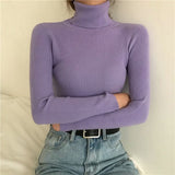 Women Autumn Winter Knitted Sweater Pullovers Turtleneck Long Sleeve Solid Color Soft