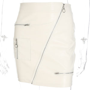 Women PU Leather Zipper High Waist Korean Solid Color Short Mini Skirt