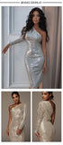 Women One Shoulder Sparkle Glitzy Sequins Mesh Patchwork Dress
