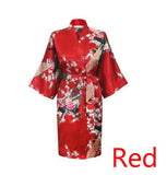 VLENATLNO Silk Satin Wedding Bride Bridesmaid Floral Short Kimono Night Bath Gown Robe