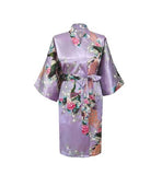 VLENATLNO Silk Satin Wedding Bride Bridesmaid Floral Short Kimono Night Bath Gown Robe