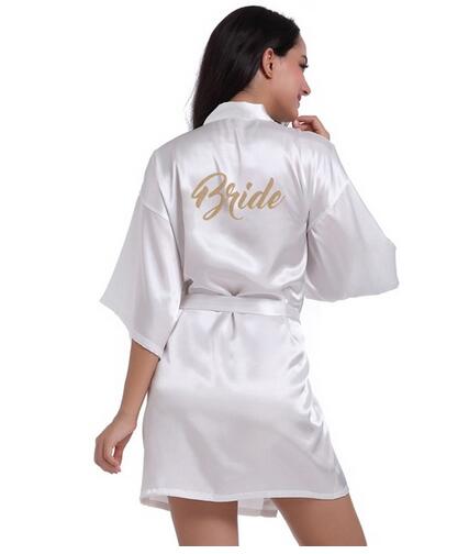 Bridal Party Letter Bride Robe Back Women Short Satin Kimono Sleepwear Spa
