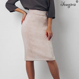 Women Suede Split Thick Stretchy Bodycon Pencil Skirt