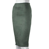 Women Suede Split Thick Stretchy Bodycon Pencil Skirt