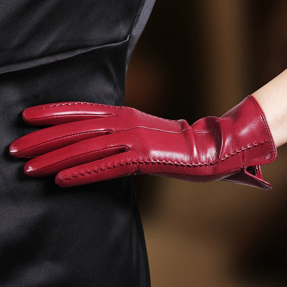 High Quality Women Genuine Lambskin Leather Thermal Hot Touch Screen Gloves