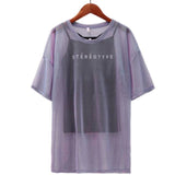 Women Two Sets Short Sleeve Colorful Transparent Long Big Sizes T-Shirt Top