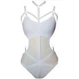 Varleinsar Black White Sheer Knit Net Mesh Women Swimwear One Piece Halter Monokini
