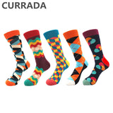 CURRADA 5pairs Men's Combed Cotton Colorful Funny Socks Long Compression