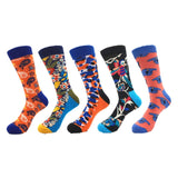 CURRADA 5pairs Men's Combed Cotton Colorful Funny Socks Long Compression