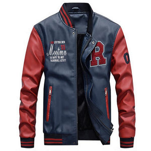 Men's 77city Embroidery Imitation Leather Fleece Letter Stand Jacket