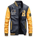 Men's 77city Embroidery Imitation Leather Fleece Letter Stand Jacket