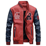 Men's 77city Embroidery Imitation Leather Fleece Letter Stand Jacket