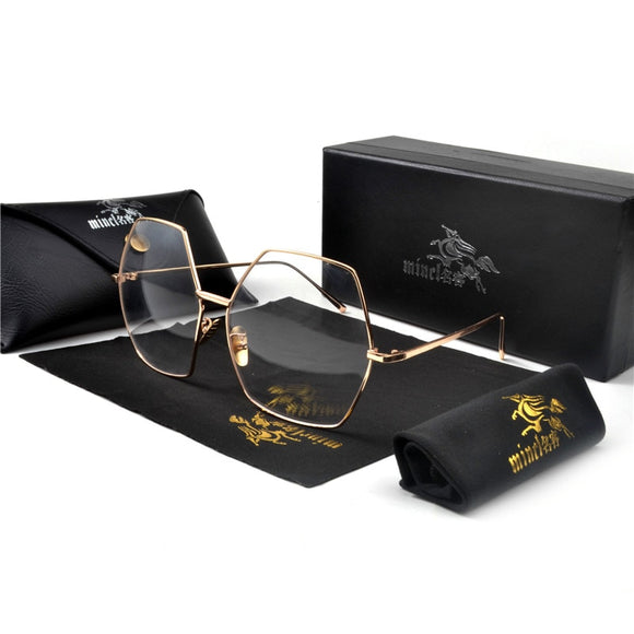 Designer Oversized Frame Polygon Clear Lens Hexagon Metal Sunglasses