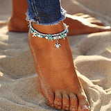Women's Ankle Bracelet Feet Jewelry Layered Double Bohemian Ethnic Boho Silver Shapes
